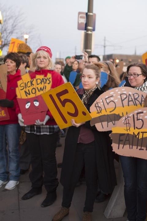 Fast food workers on strike for better pay and the right to join unions