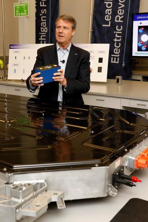 Ford scientist with EV battery - lithium iron phosphate batteries