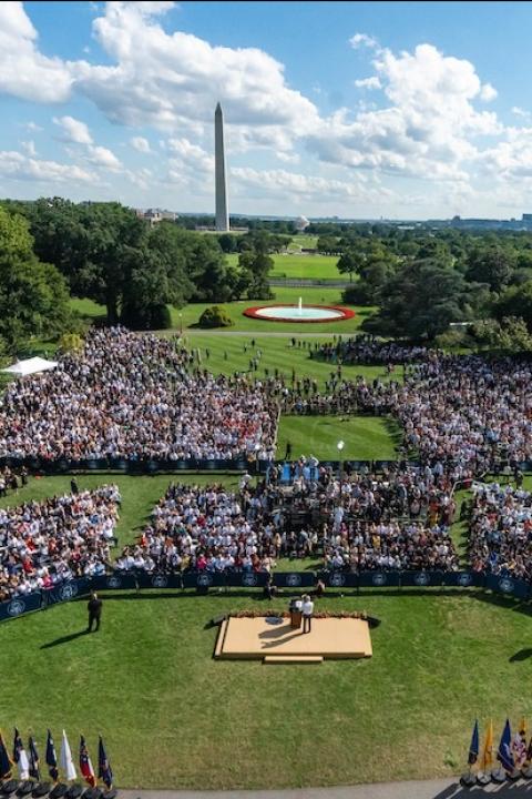 Inflation Reduction Act Passage 2022 - crowd gathers in front of the washington monument