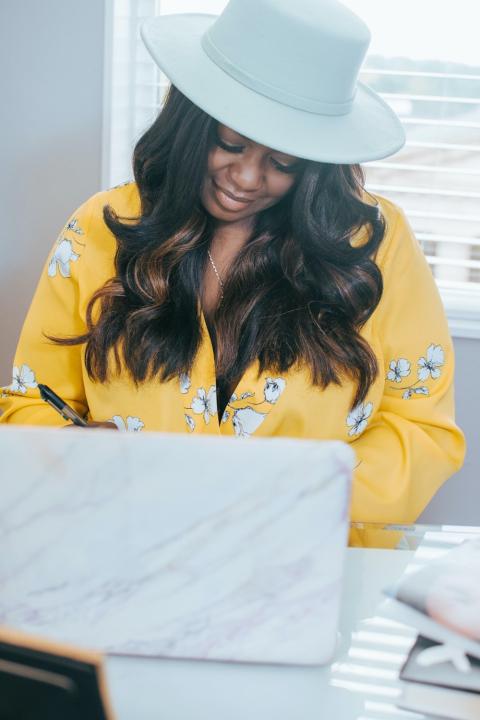 Woman working from home on laptop