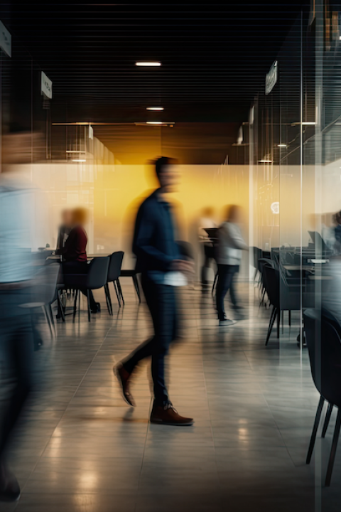 blurred image of people working in an office - greenhushing at corporations