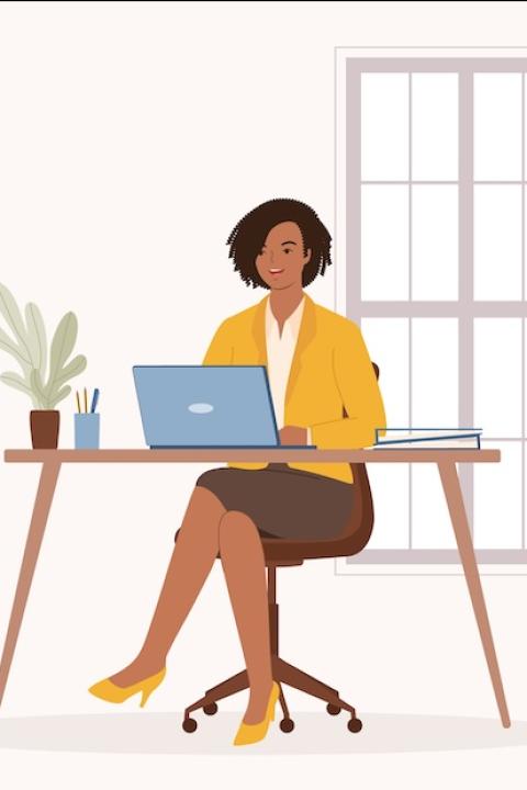 graphic of black woman working at a desk — Black women still face a glass cliff at work