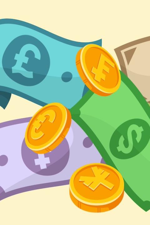 An illustration of currency from around the world — green bond market