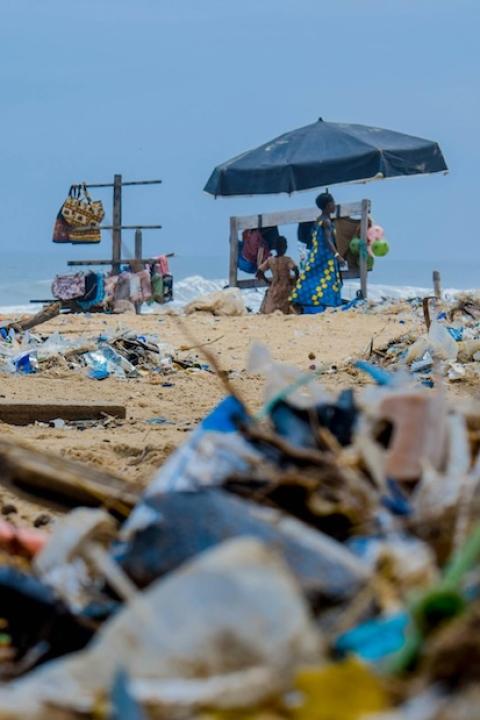 plastic pollution on a beach
