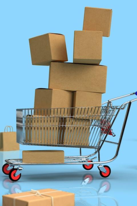 Packages in a shopping cart — sustainable online shopping
