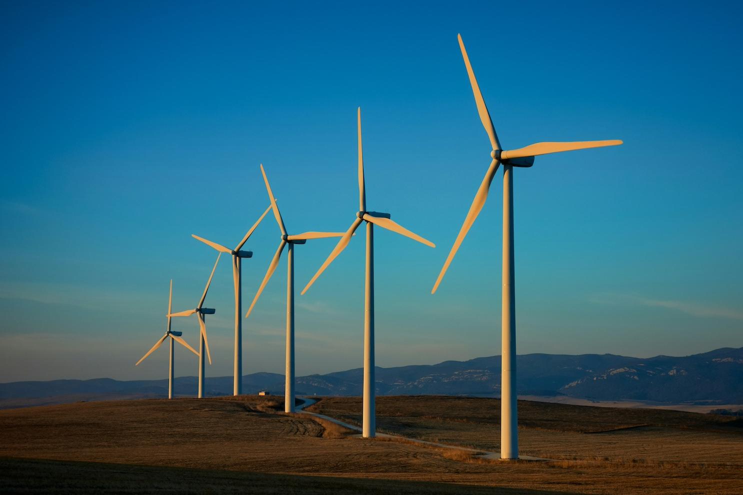 A row of wind turbines — climate transition plan