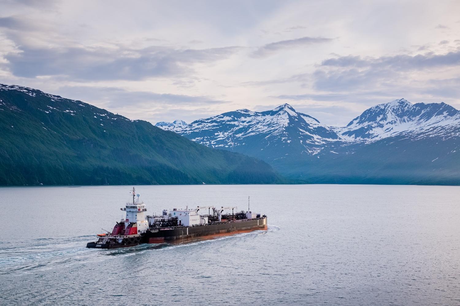Crowley shipping vessel crossing the water