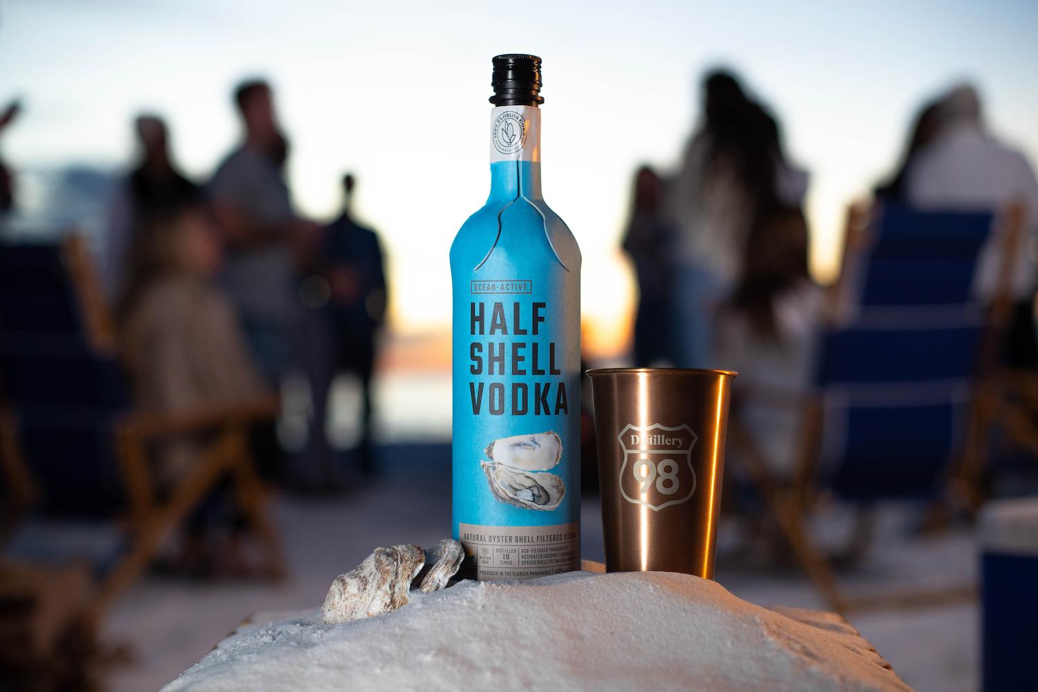 A bottle of Distillery 98's Half Shell Vodka. 