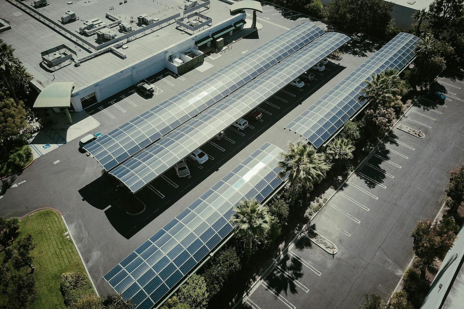 Solar panels over a parking lot — Net zero