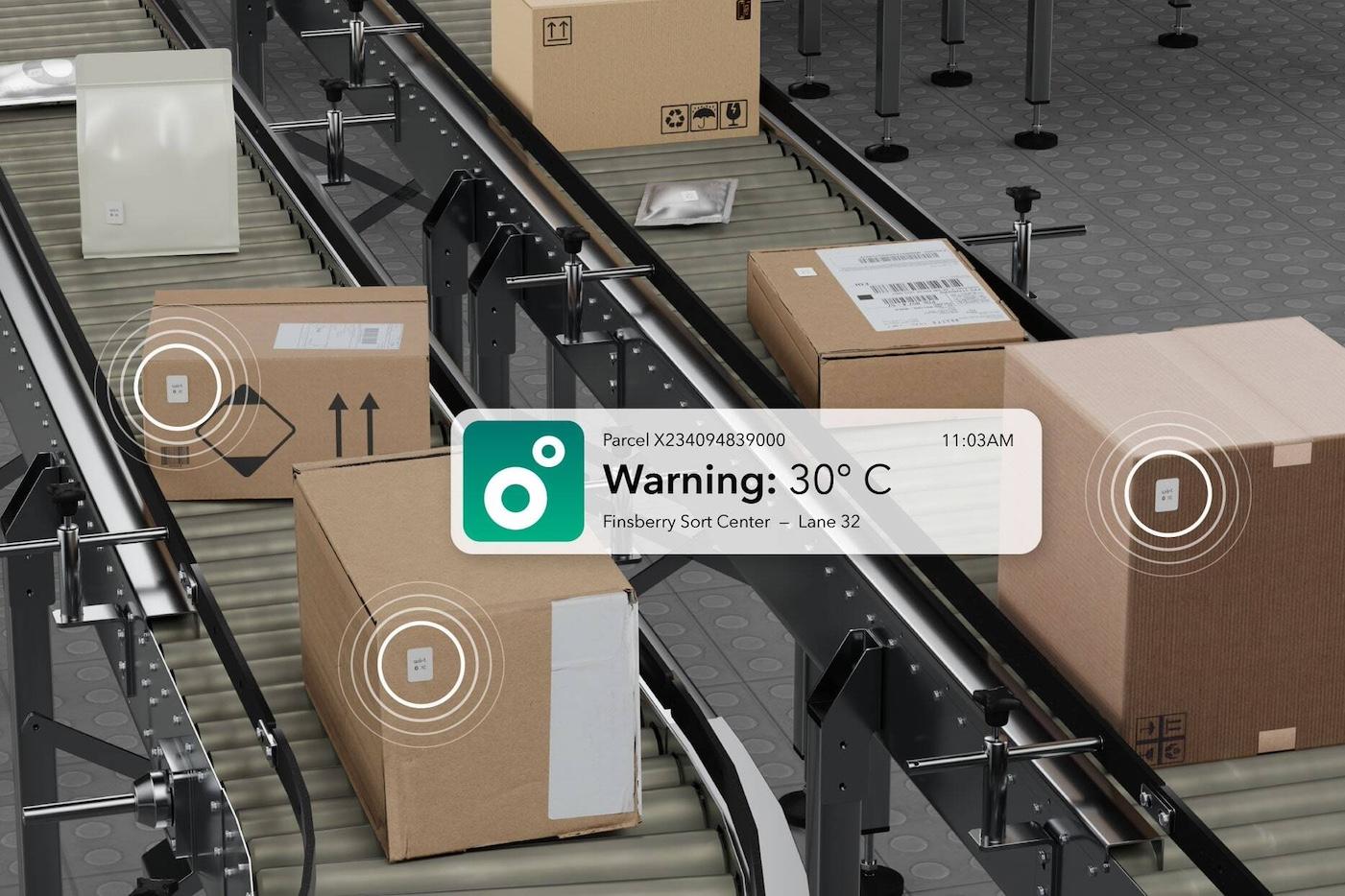 A mock up of a temperature warning a user could receive from Wiliot's new supply chain technology.