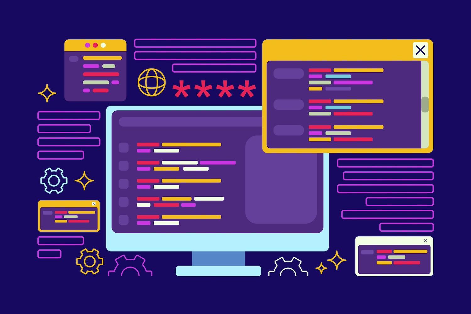 An illustration of a computer with popups surrounding it — AI bias