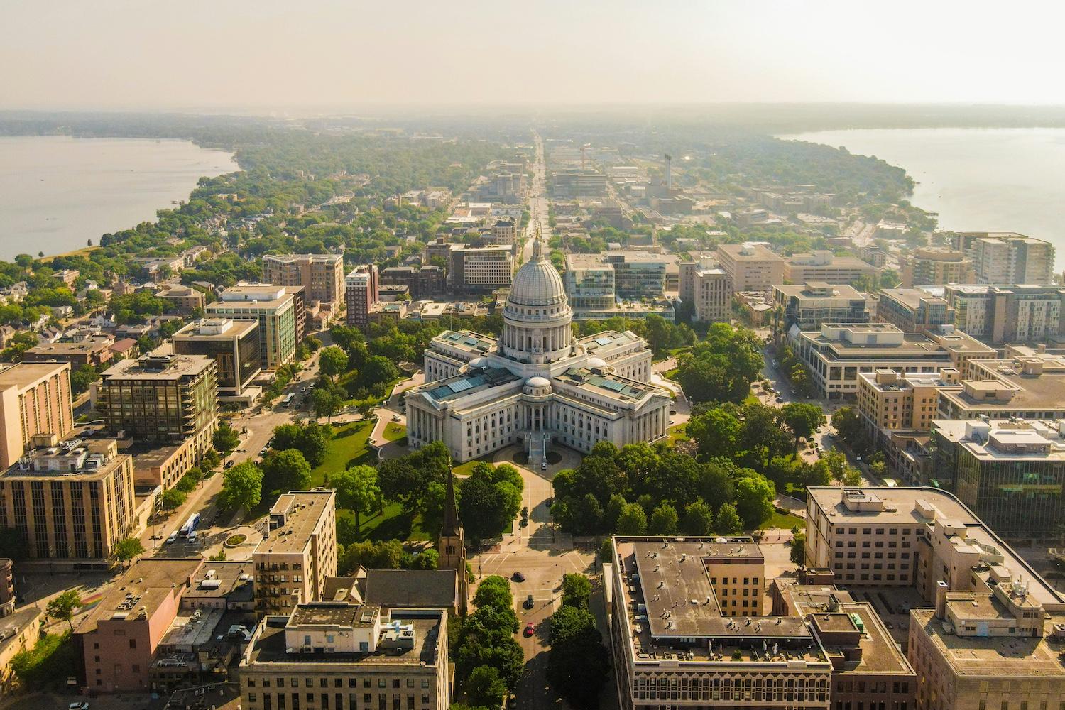 An aerial view of Madison Wisconsin — climate-ready cities