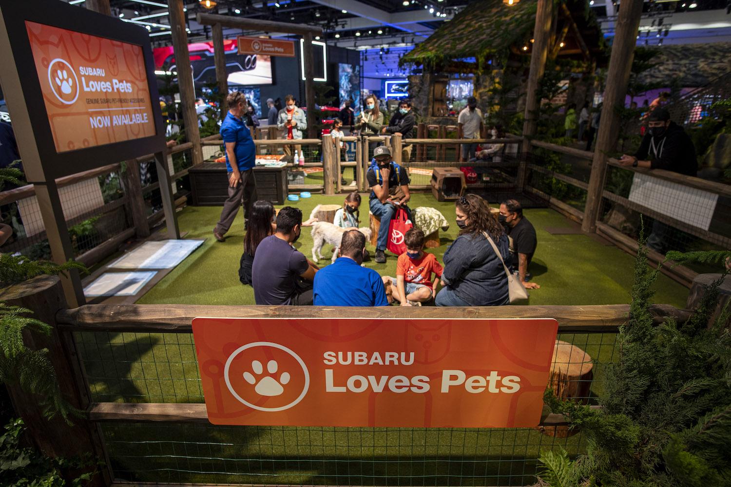 subaru dog adoption booth at auto show