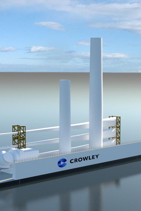 Crowley 455 barge pulling offshore wind equipment