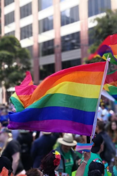 LGBTQ pride flags at parade