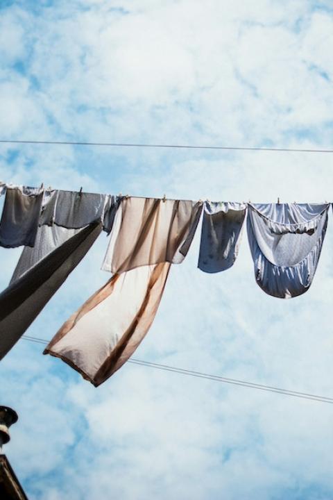 Clothes air-drying on a line. 