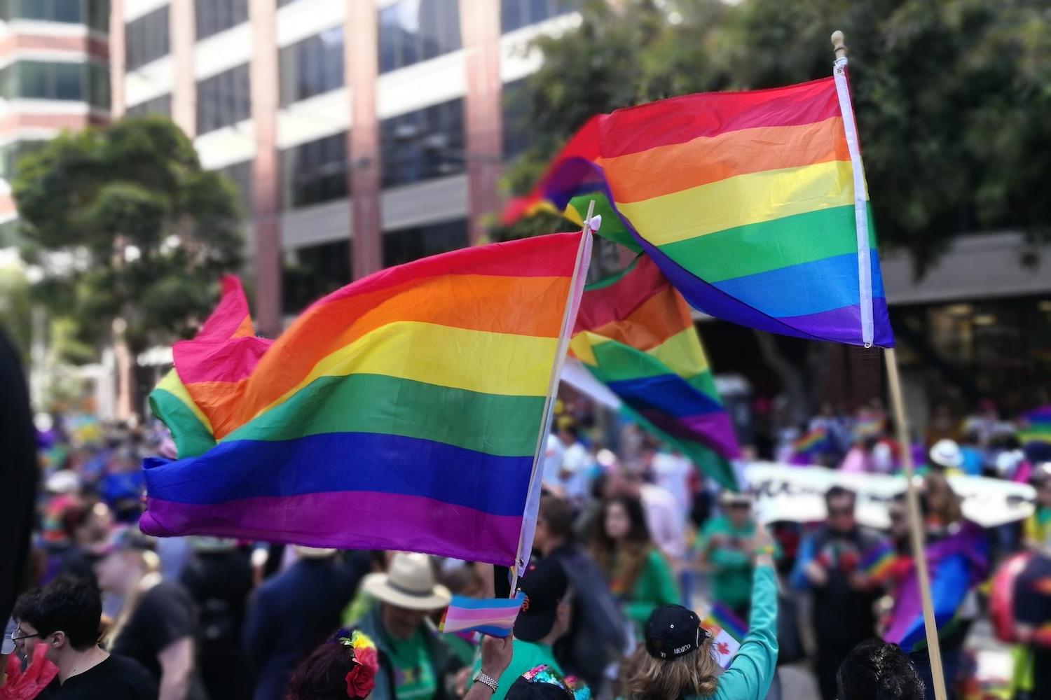 LGBTQ pride flags at parade