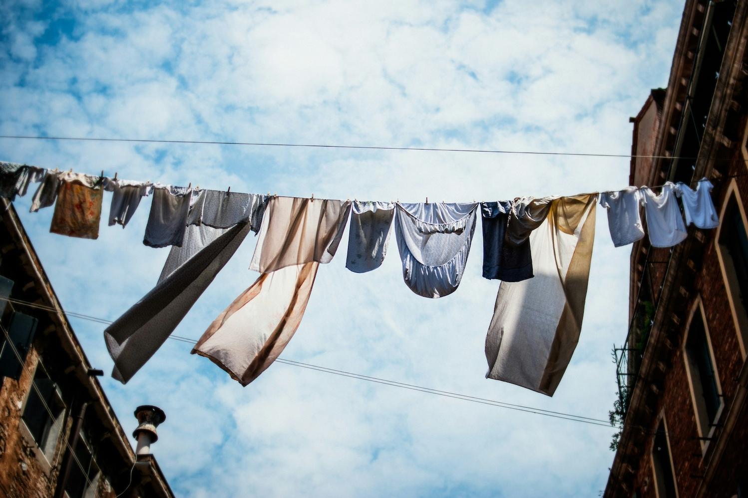 Clothes air-drying on a line. 